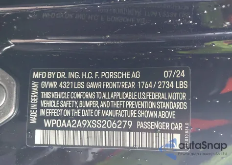 2025 Porsche 911 Carrera/Carrera T z USA, uszkodzony, nr VIN WP0AA2A9XSS206279